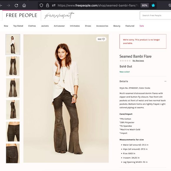 Super Rare Free People Seamed Bambi Flare Size 24 - Picture 14 of 15